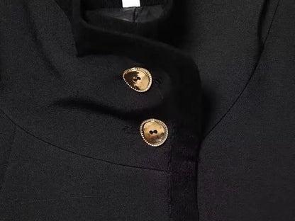 Women Fashion Solid Turtleneck Versatile Gold Buckle Short Blazer Coat Female Elegant High Street Casual Long Sleeve Jacket
