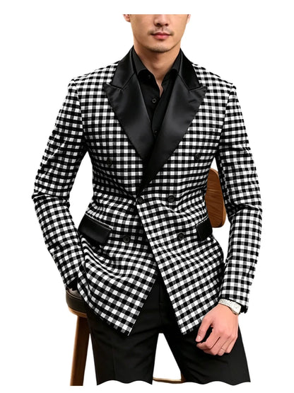 Men's Checkered Double Breasted Blazer Tailored Slim Fit Formal Jacket For Wedding Groom Cocktail Event Prom Dinner Party Coat