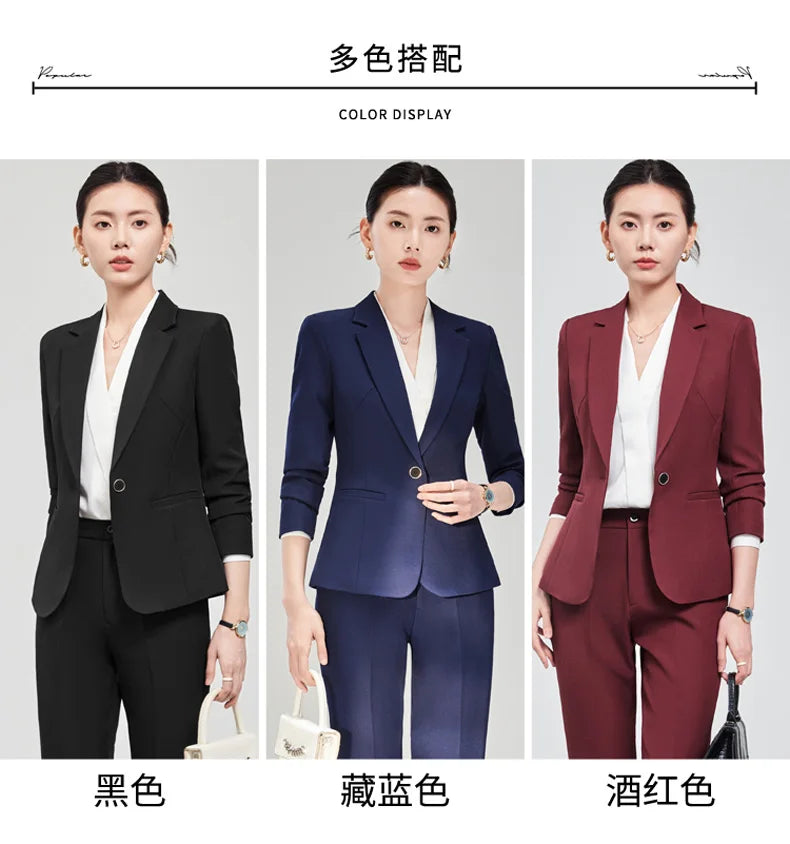 2025 new autumn and winter womens professional business formal fit two-piece suit jacket + pants. Elegant and stylish