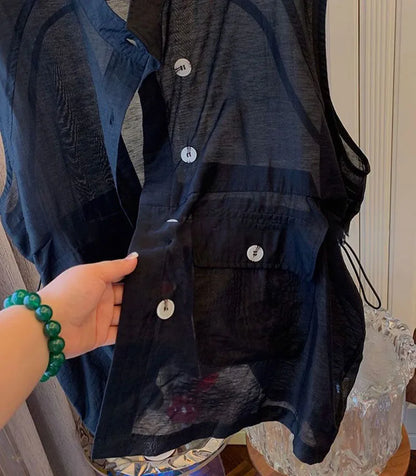 Summer Mid-Length Thin Vest Women Solid Casual V Neck Sleeveless Jackets 2025 Korean Loose Waistcoat Female Outwear
