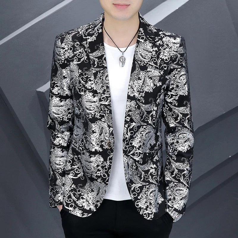 Blazer New Men's Fashion Business Gentleman Gentleman Hot Stamping Print Outdoor Performance Trend Wedding Banquet Casual Blazer