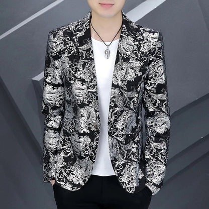 Blazer New Men's Fashion Business Gentleman Gentleman Hot Stamping Print Outdoor Performance Trend Wedding Banquet Casual Blazer