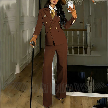 Navy Blue Women's Suit Regular Fitted Customized Peaked Lapel Blazer Professional Outfit(Jacket+Pants) Office Lady Daily Set
