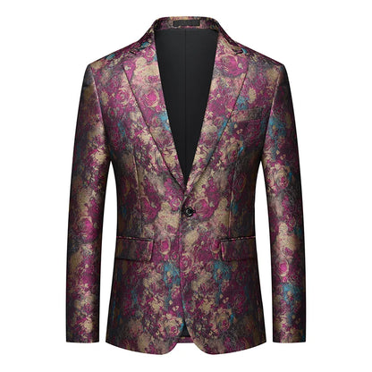 Men's Printed Suit Jacket – Paisley Floral Single Breasted Party Blazer for Men – Plus Size