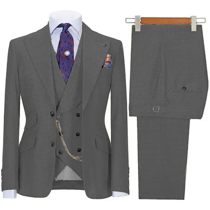 Men Suit Black 3 Pieces With Lapel Solid Color Business Casual For Wedding Groom Formal Work Tuxedo Jacket Vest With Pants