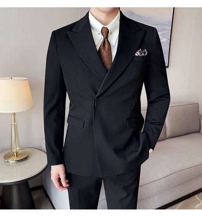 Men's 3-Piece Slim Fit Suit Set – Jacket, Vest & Pants for Wedding, Prom & Business
