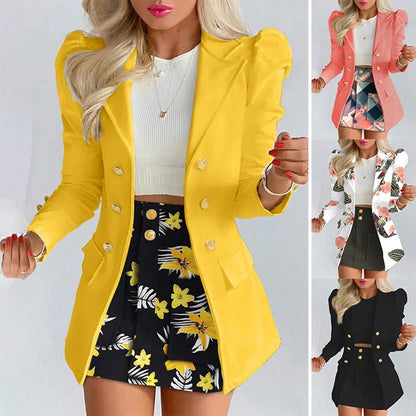 Fashionable Casual Print Long Sleeve Women's Suiting Skirt Ensemble Autumn Commute Wear Polyester Fabric Unisex O2O Sales