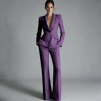 Elegant Women's One-Button Jacket+Pants Suit Set Classic Pink Peaked Lapel 2 Piece Formal Business Wedding Guest Outfit