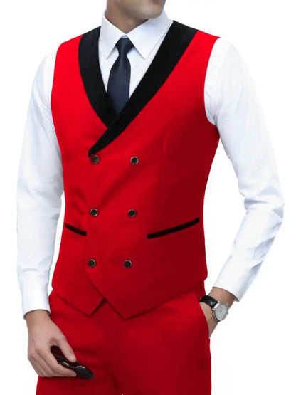 Men's Corduroy Vest Double-Breasted Slim Fit Waistcoat for Business Casual & Formal Occasions