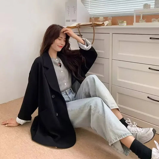 Women's Long Sleeve Blazer Spring Autumn Korean Fashion Casual Loose Office Blazer Versatile Spring Autumn Collection