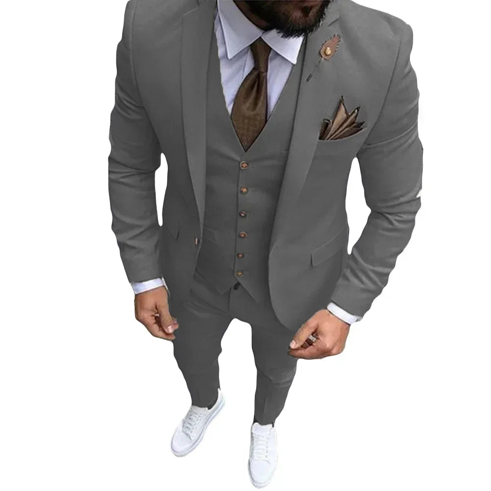 High Quality khaki Men's wedding Suits Smart Cusual 3 Piece Custom Slim Fit Male Blazer Wedding Groom Tuxedos Costume Homme