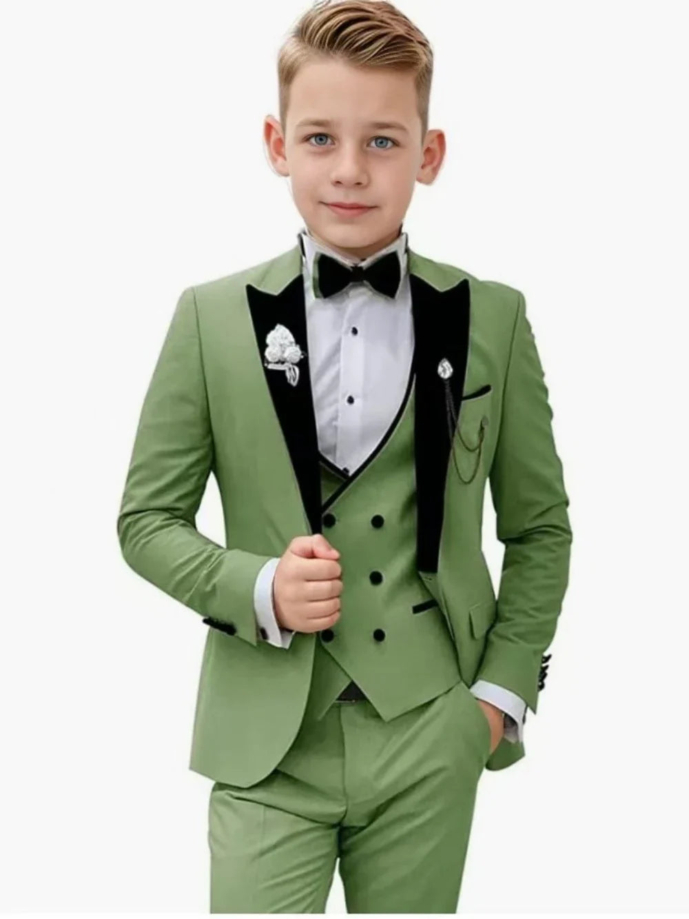 2026 Newest Multi Colors Boys Slim Fit Suits 3 Pieces Wedding Ring Bearer Outfit Chic Velvet Collar Kids Suit Set Party Tuxedo