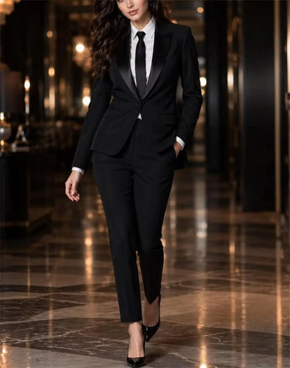 Women's Slim Fit 2pcs Suit Fashion Style Blazer Pants Set Female Outfit for Party Wedding Prom Evening Dress Lady Clothes