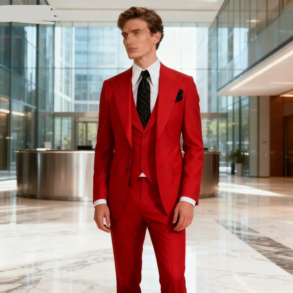Men's 3-Piece Formal Suit – Notched Lapel Jacket, Vest & Pants for Weddings & Occasions