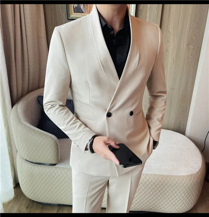 Autumn Winter Collarless Gentleman's Suit Jacket Men's Dinner Party Formal Dress Coats Blazers Wedding Business Suit Jackets