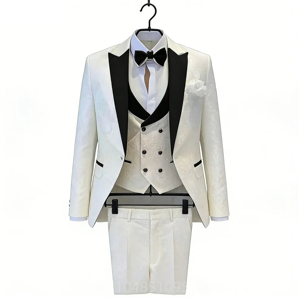 Elegant Jacquard Men's Suits Slim Fit 3 Pieces Blazer+Vests+Pants for Party Prom Tuxedos Business Set Wedding Men Clothes Outfit