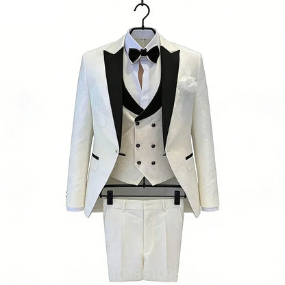Elegant Jacquard Men's Suits Slim Fit 3 Pieces Blazer+Vests+Pants for Party Prom Tuxedos Business Set Wedding Men Clothes Outfit