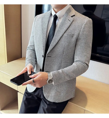 New Lmitation Linen Woven Slim Fit Suit Jacket Men Fashion Casual Business Blazers Wedding Social Party Dress Coats 4XL-M