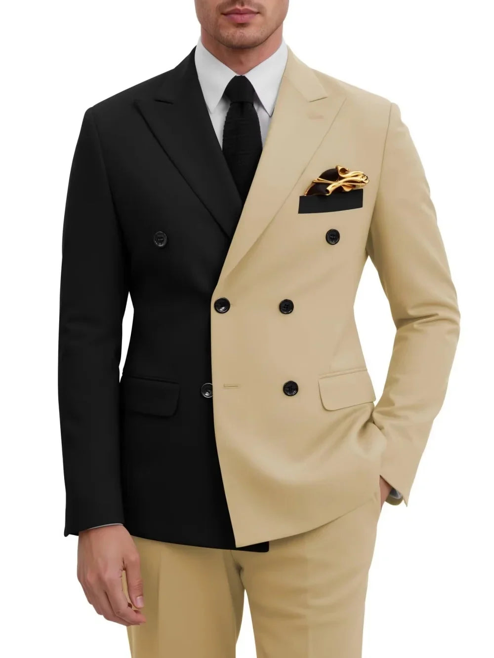 Fashion Contrast Man Suit Set 2 Pieces Jacket Pants Stage Performance Wear Premium Double Breasted Men's Tuxedo For Wedding