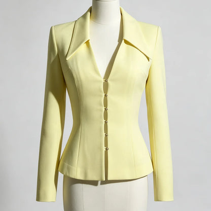 2026 New2Pcs Outfit, Slim Cut Deep V Blazer+Mini Skirt, Structured Shoulder, Elegant Suit for Club Date Cocktail Party