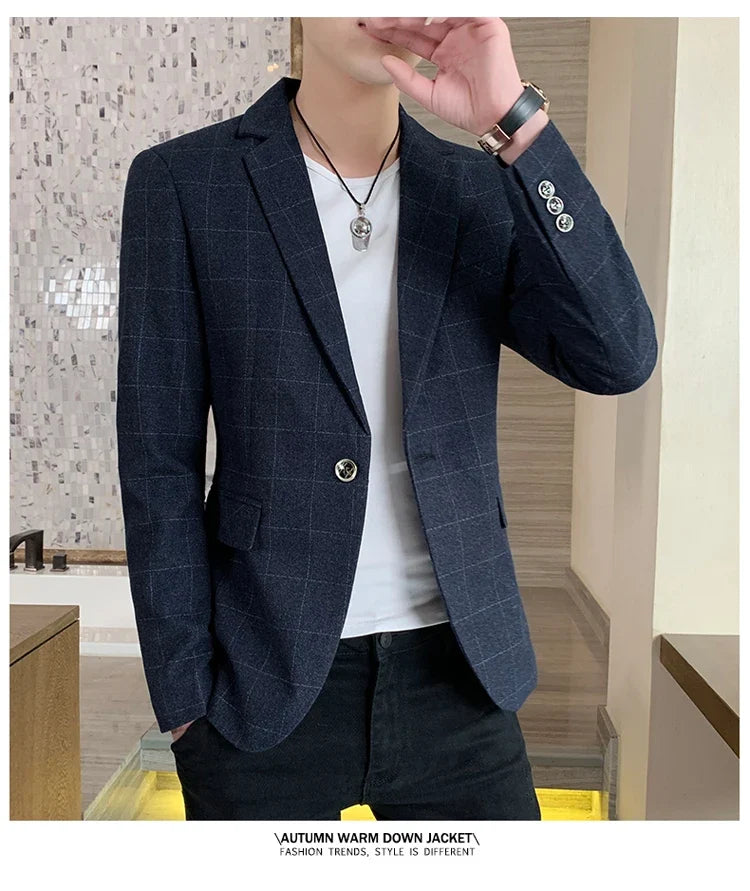 Men's  Slim Fit Business Suit Jacket Casual High-End Polyester Korean Style Top for Handsome Fashionable Look