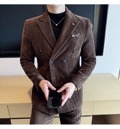 2025 Winter Woolen Men's Wedding Groom Suit Double Breasted Suit 3 Piece Set Business Casual Office Work Party Prom Dress Suits