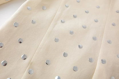 Women's Summer New Rivet Decorative V-neck No-button Casual Suit Jacket Female Temperature Sequin Suit Long Sleeve Jacket