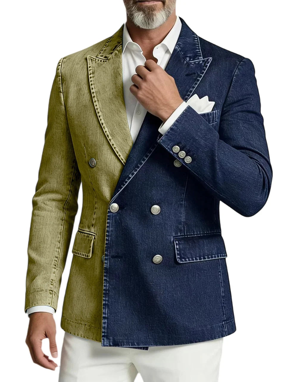 Men's Double Breasted Denim Blazer – Peak Lapel Slim Fit Jacket for Casual & Party Wear