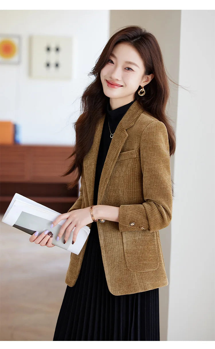 Spring Autumn New Suit Coat Women Fashion Slim Gold velvet Long-sleeved Suit Jacket Female Commuting Business Casual Blazer coat