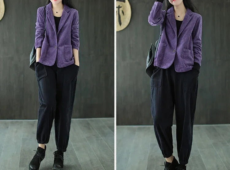 Female Coats and Jackets Retro Women's Corduroy Blazers 2025 New Arrivals Korean Popular Clothes Outerwear On Promotion Fashion