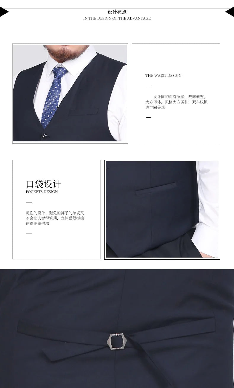 Men's Suit Vest Plus Size Single-Breasted Waistcoat Black Smart Casual Wedding Business