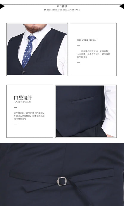 Men's Suit Vest Plus Size Single-Breasted Waistcoat Black Smart Casual Wedding Business