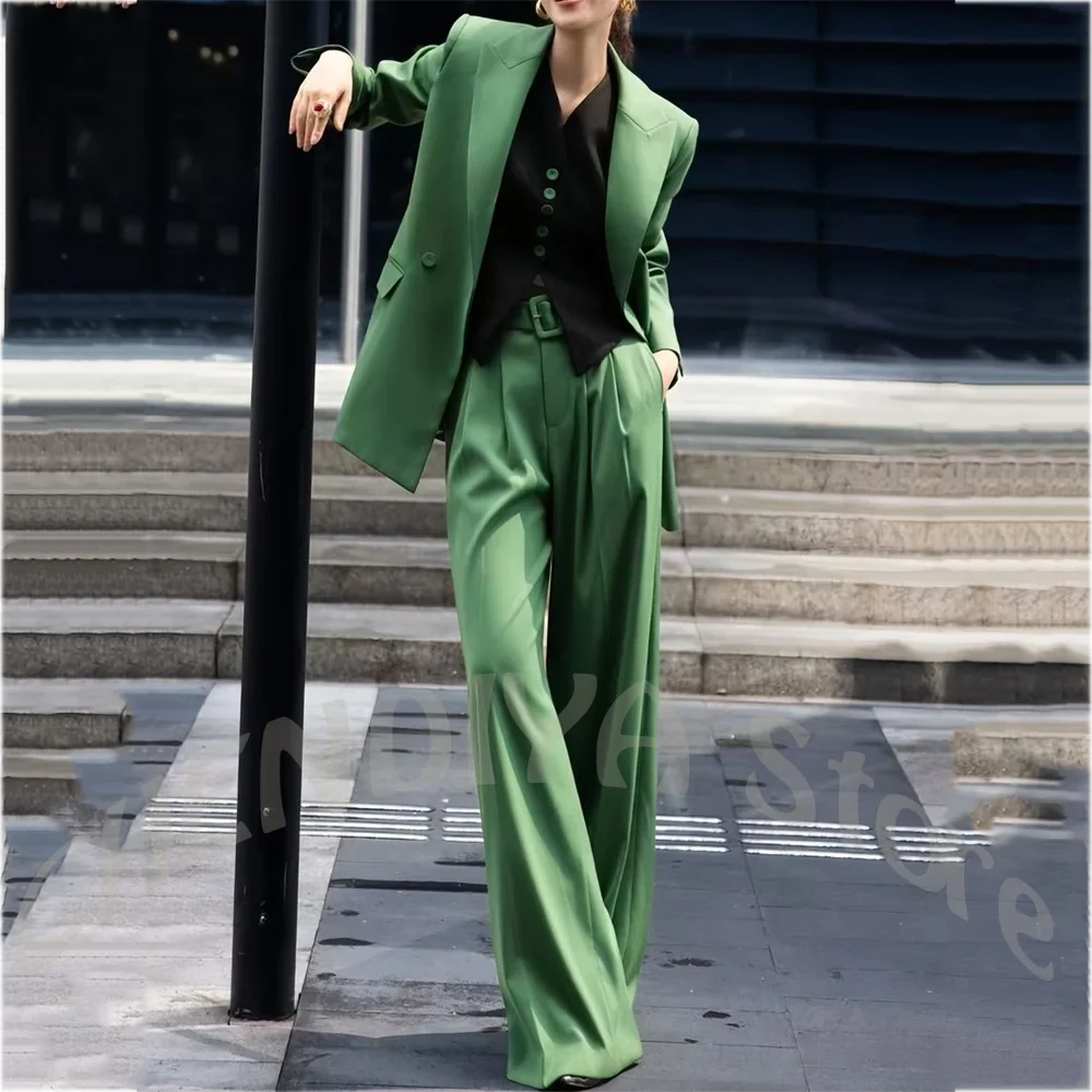High Quality Elegant Women's Suit 3 Piece Peak Lapel Straight Fit Casual Party Office Lady Fashion Streetwear Jacket Vest Pants
