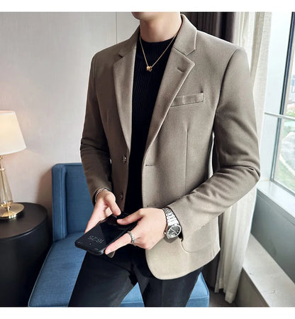 Autumn Winter New Woolen Slim Fit Suit Coat Men Fashion Casual Business Social Party Dress Men's Suit Jackets Tailcoats 4XL-M
