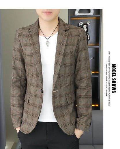 2026 Blazer Outdoor men's checked fashion business trend Wedding Slimming Gentleman Casual Korean travel high formal Wear Blazer