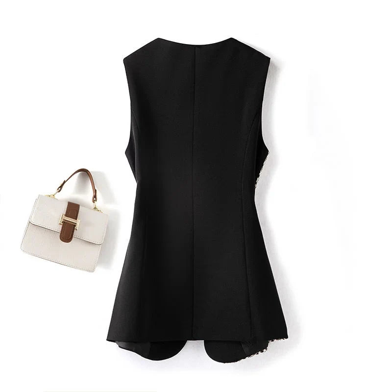 Color Block Vest Women's Jacket Female Tank Top 2026 New Spring Autumn Versatile Blazer Sleeveless Waistcoat Jacket Outerwear