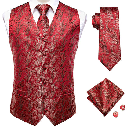 Men's 4-Piece Silk Floral Vest Set – Single Breasted Wedding Waistcoat with Tie, Pocket Square & Cufflinks
