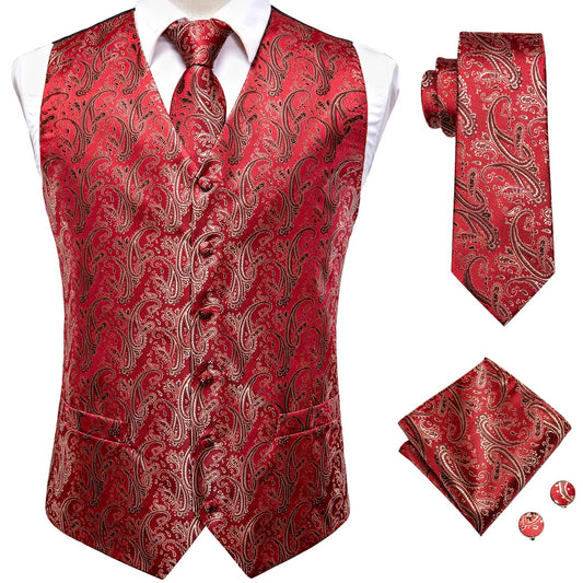 Men's Silk Jacquard Vest Set with Tie and Handkerchief for Weddings and Business