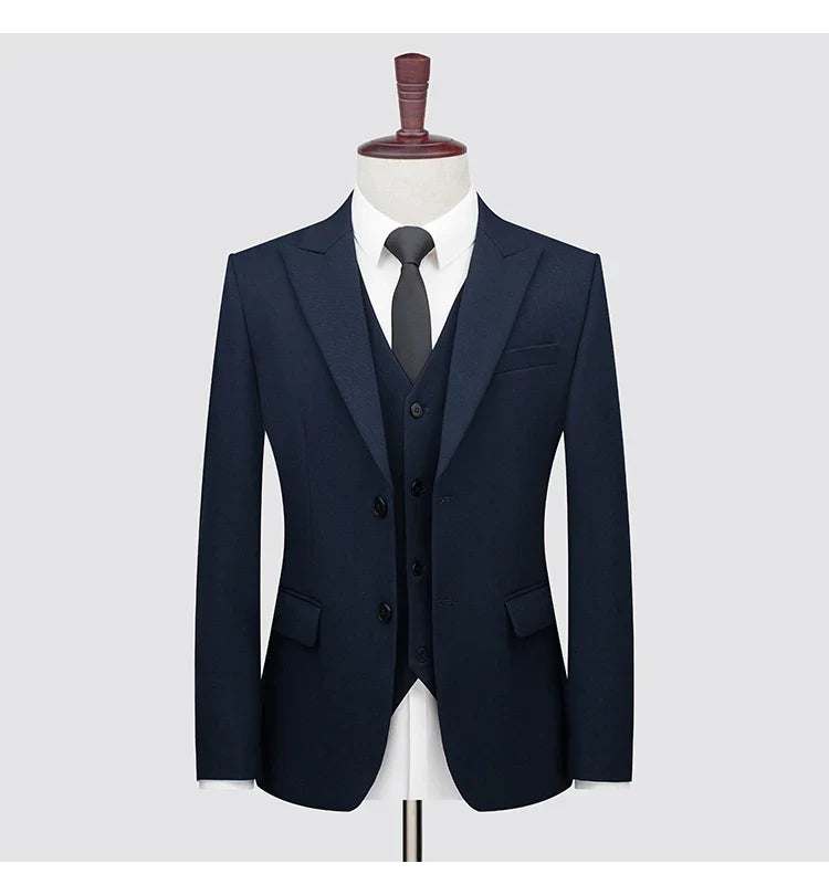 Men's High-End Wool Suit Three-Piece Set Business Casual Fashion Tencel Vest Trousers Bridegroom Wedding Dress