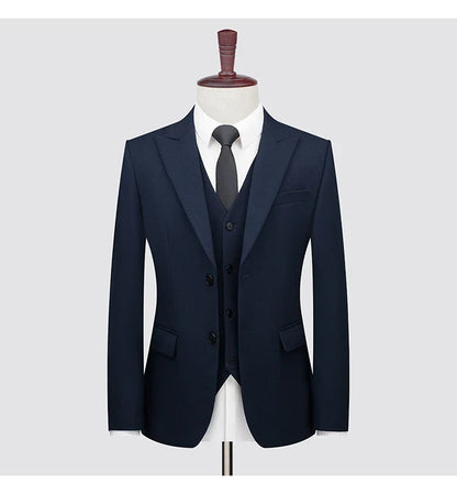 Men's High-End Wool Suit Three-Piece Set Business Casual Fashion Tencel Vest Trousers Bridegroom Wedding Dress