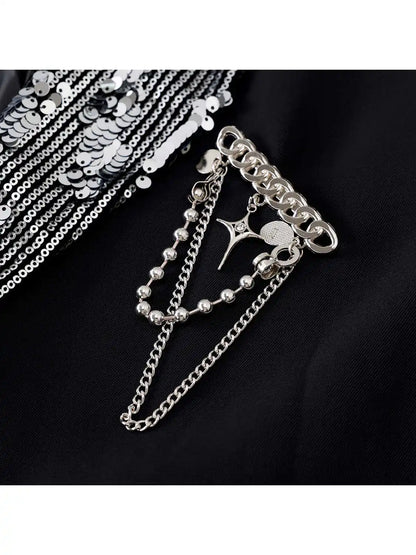 Women's Black Gothic Emo Blazer Jacket Harajuku 2000s Vestes Femme Outerwear Vintage Long Sleeve Sequins Suit Coat Clothing 2025