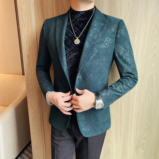 2025 Spring Jacquard Men's Suit Jacket High Quality Slim Casual Business Formal Jacket Wedding Social Banquet Blazer Masculino