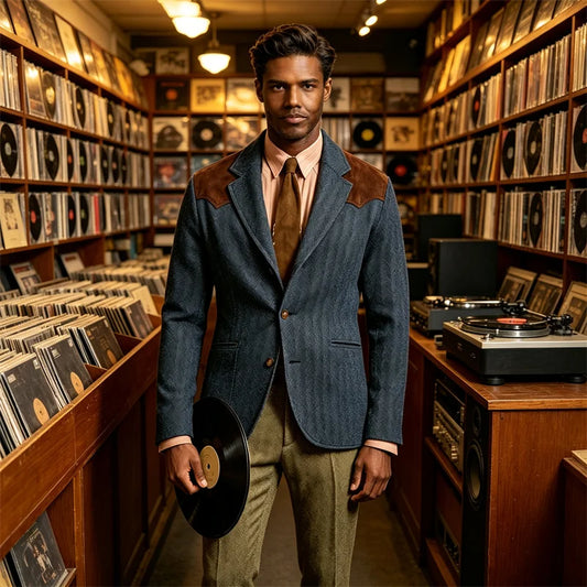 Men's Herringbone Tweed Blazer Shoulder Patches Vintage Hunting Casual Jacket For Work Party Countryside Travel Daily Wear