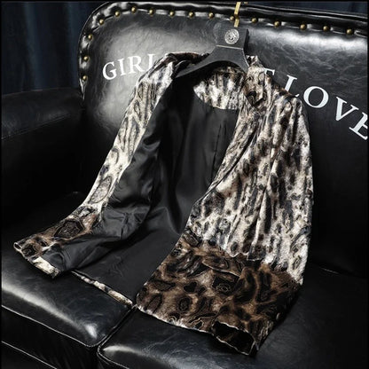 2025 Autumn Korean Velvet Leopard Jacquard Men's Fashion Suit Jacket Casual Blazer Masculino Business Social Suit Jackets 4XL