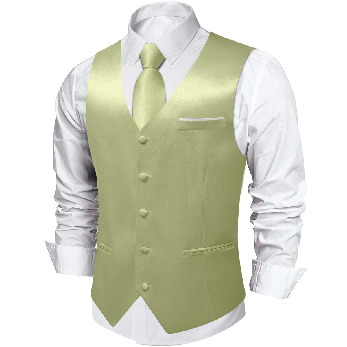 Men's Satin Suit Vest Set with Tie Handkerchief and Cufflinks for Wedding and Prom