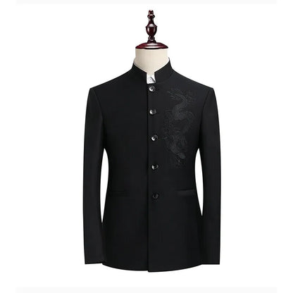 Blazer Men Fashion Gentleman Business Slimming Outdoor Zhongshan Suit Trendy Banquet Host Casual Wedding Stand-up Collar Blazer