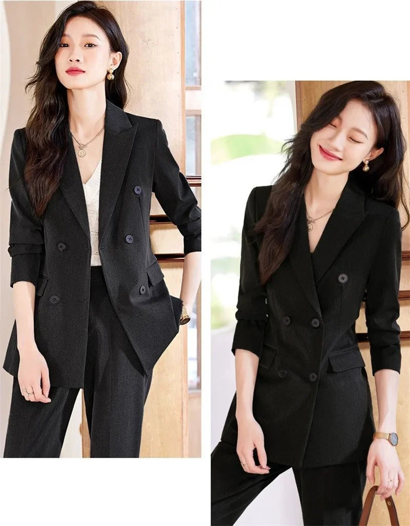 2025 Button Decoration Formal Jacket Blazer and Trouser 2 Piece Set Fashion Pink Green Black Ladies Work Wear Pant Suit Women