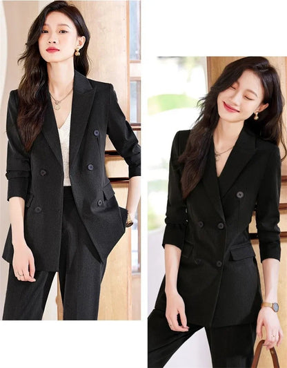 2025 Button Decoration Formal Jacket Blazer and Trouser 2 Piece Set Fashion Pink Green Black Ladies Work Wear Pant Suit Women