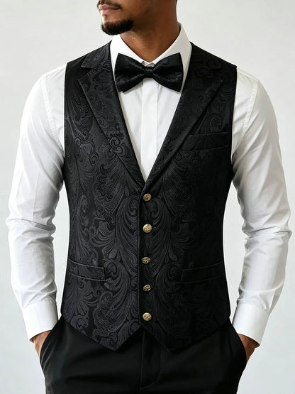 Men's Jacquard Floral Waistcoat Vest with Bowtie Set – Wedding & Formal