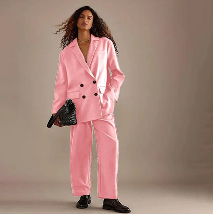 Leisure Brown Double Breasted Women Pants Set High-end Female Two Pieces(Jacket+Trousers)أطقم بناطيل